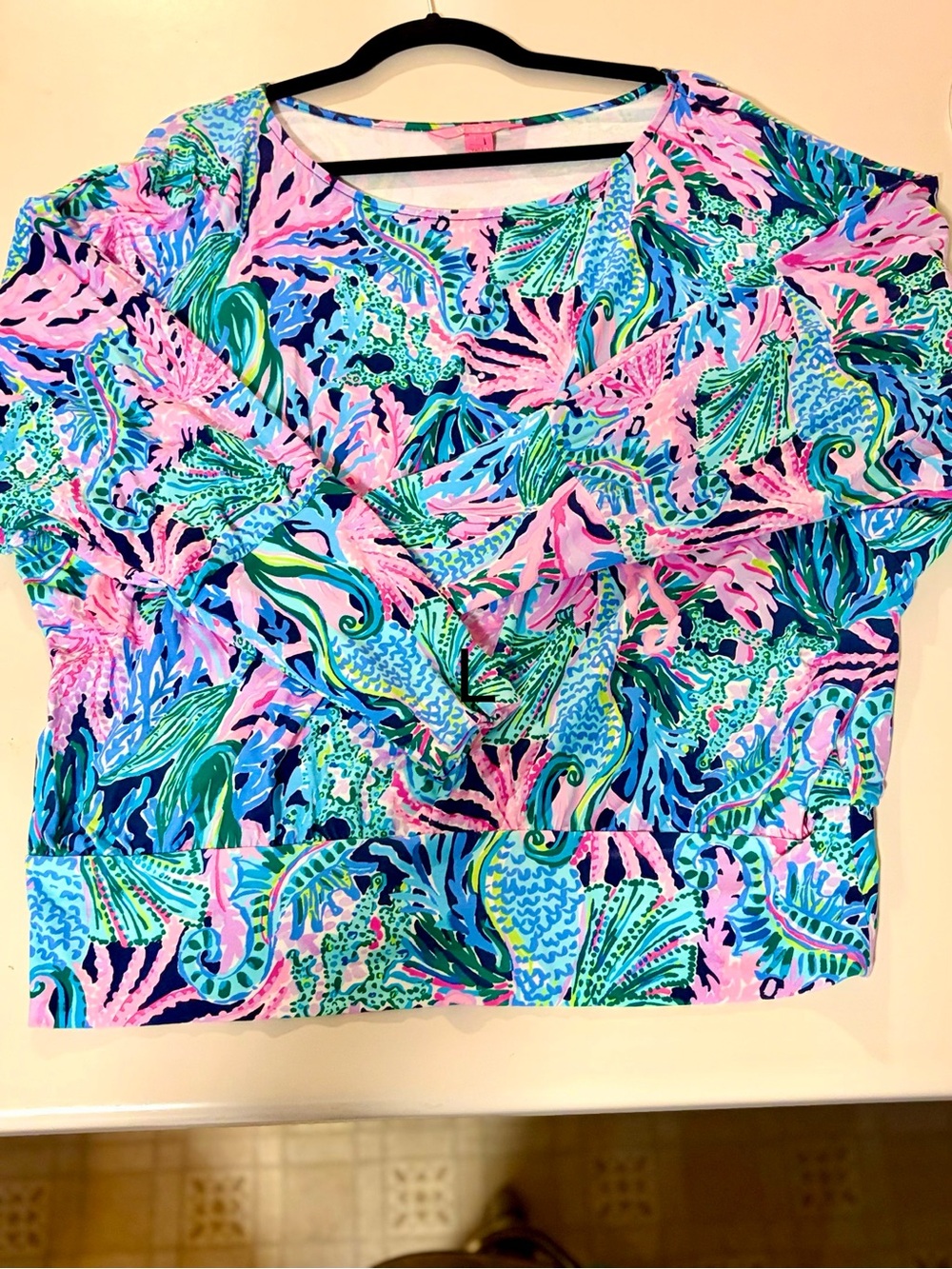 Lilly Pulitzer Pink, Blue & Green Coral Reef Print Women's Top